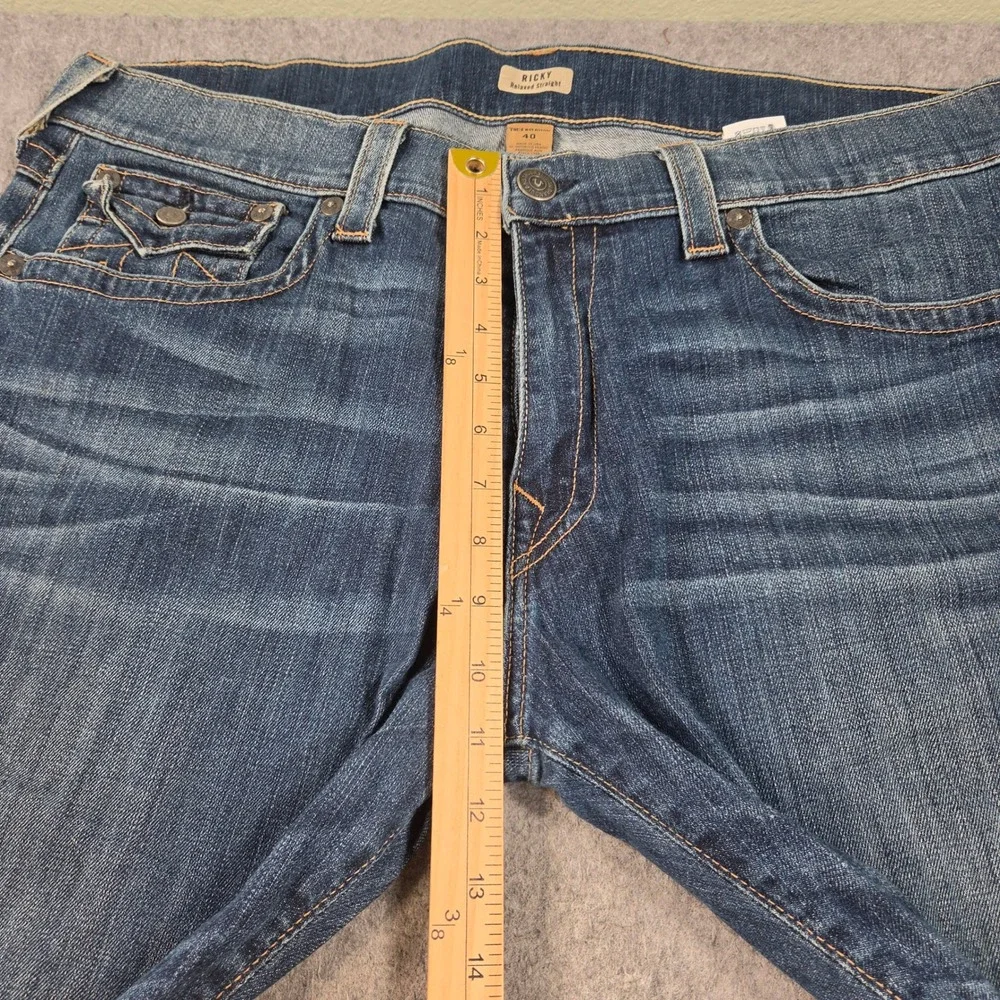 True Religion Ricky Relaxed Straight Jeans Mens 40 Blue Wash Made in USA